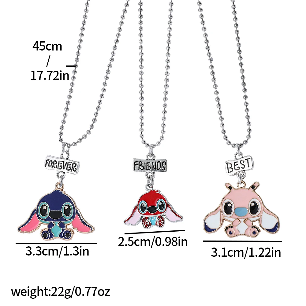 3pcs/set Best Friend Forever Necklace for 3 Girls Stitch Angel Matching Heart Pendant Necklace BFF Necklaces for Sister