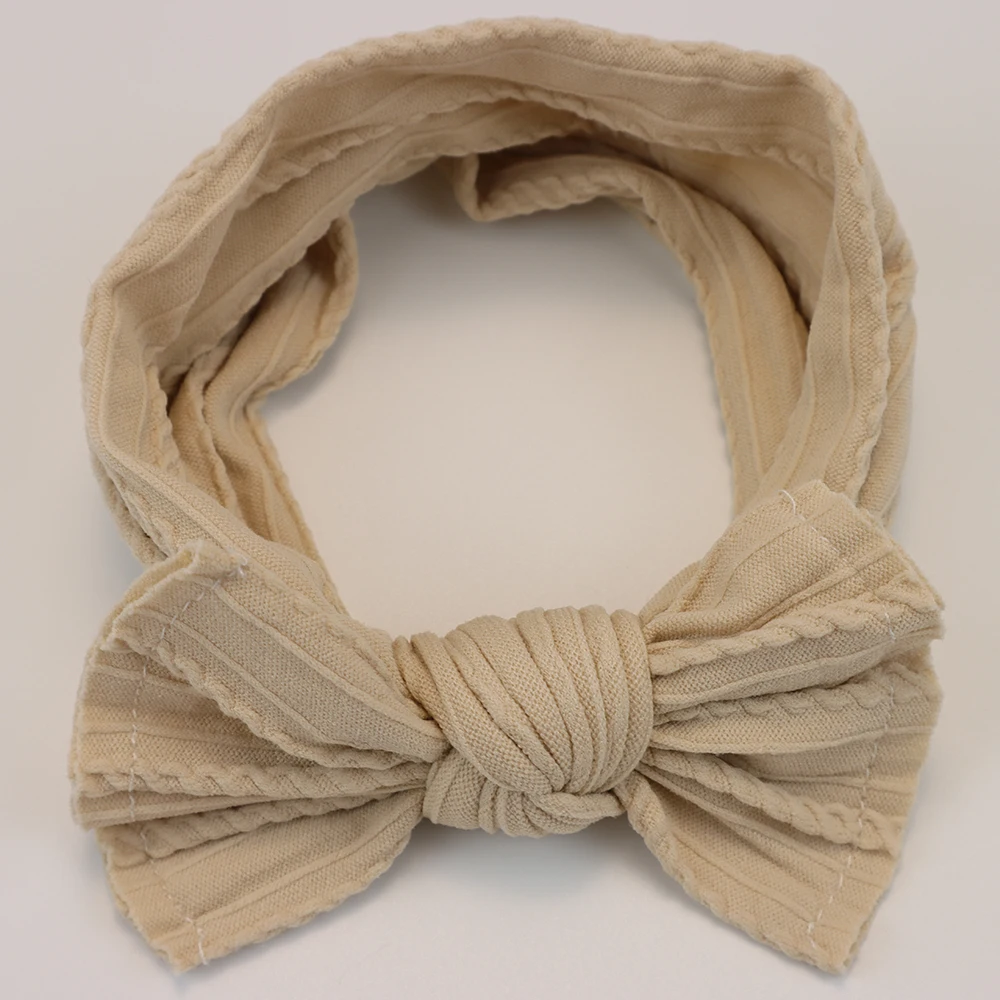 Color: Beige - 5pcs/Lot Cable Knit Bow Baby Headbands Elastic Nylon Baby Girl Headband For Children Turban Newborn Infant Kids Hair Accessories