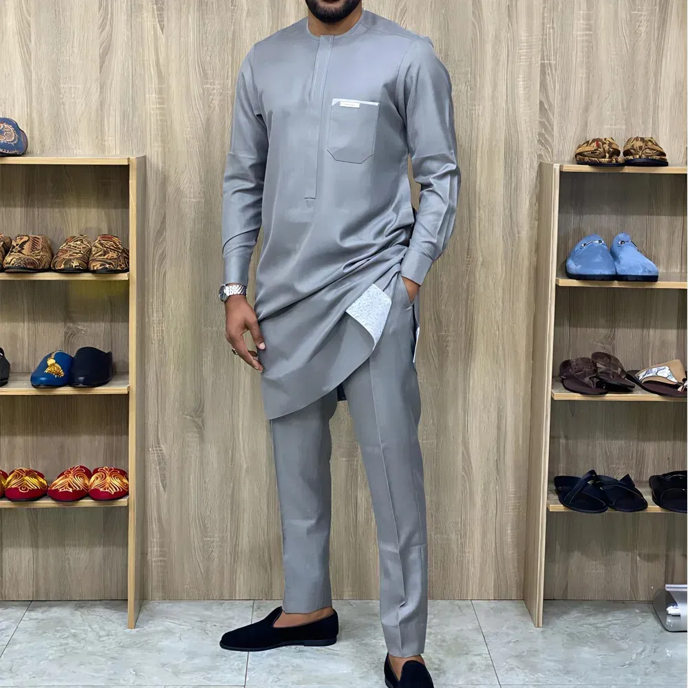 Color: MULTI, Size: XXL - 2025 New men's suit, white pocket, 2-piece set, luxury wedding casual suit, traditional African style of ethnic minorities