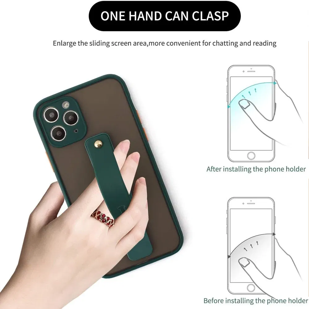 Color: GRAY - Wrist Band Hand Band Finger Grip Mobile Phone Holder Stand Push Pull Universal Plain Color Phone Socket Holder for iPhone Xiaomi