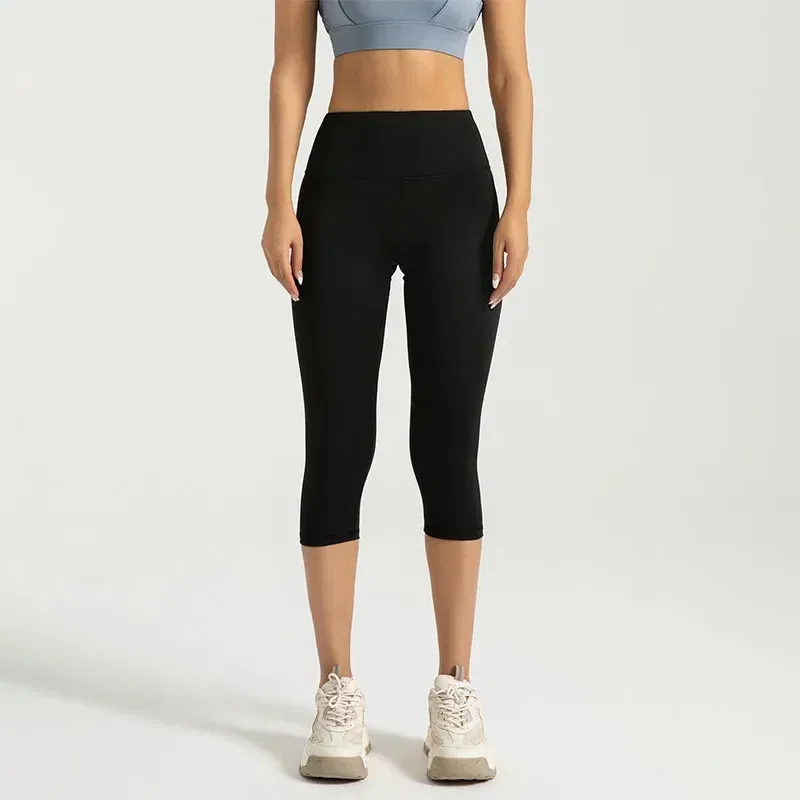 Color: black, Size: XXXL - Women's Yoga Pants High Waist Capri Pants 3/4 Leggings Exercise Seamless Abdomen Running Fitness Tights Gym