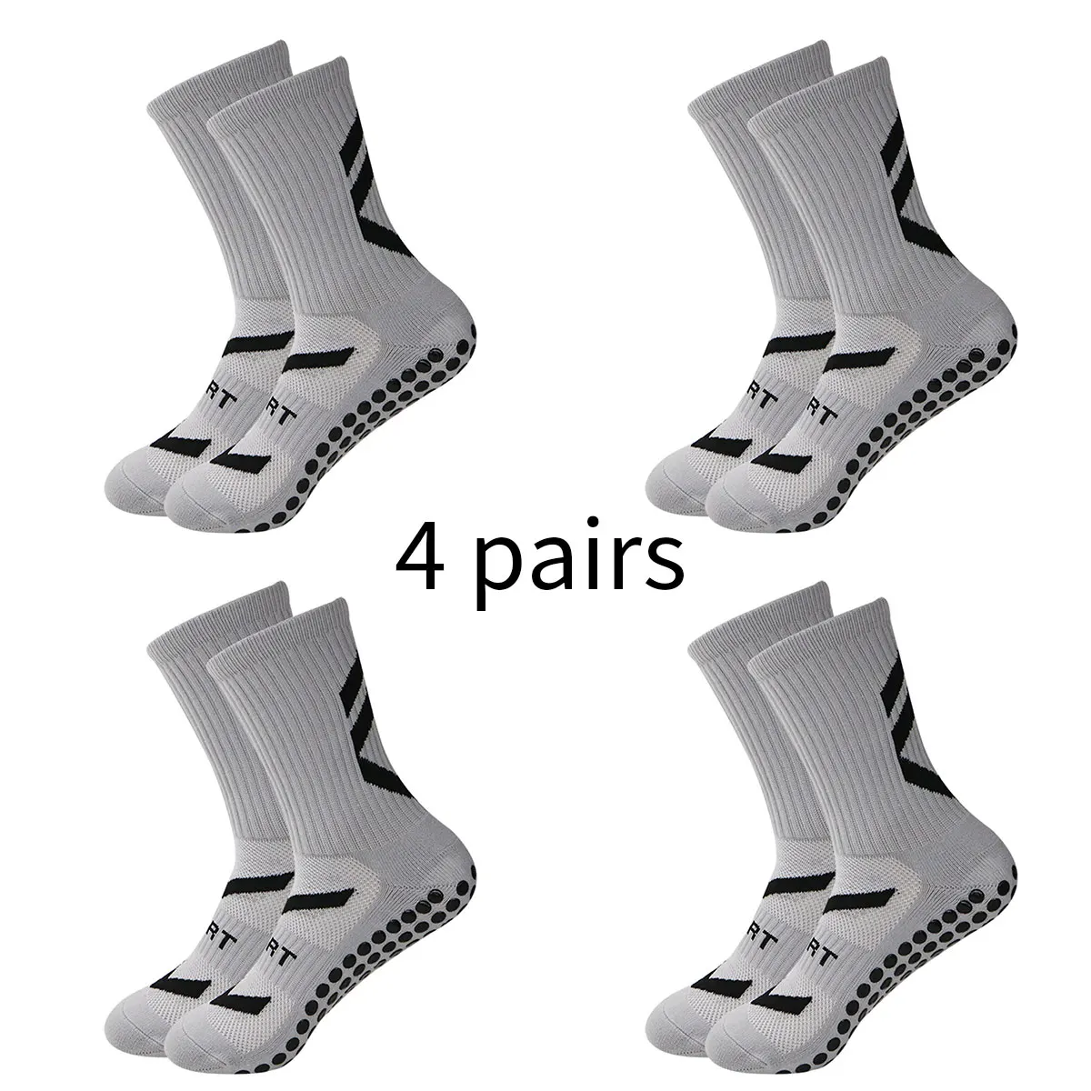 Color: Green, Size: L - 4 pairs of new combination non slip sports socks, non slip rubber grip pads, football socks, tennis running socks