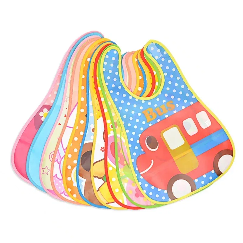 Color: Silver - Adjustable Baby Bibs Stuff Kerchief Bandanas Stuff EVA Plastic Waterproof Lunch Feeding Cute Cartoon Children Apron Burp Cloths