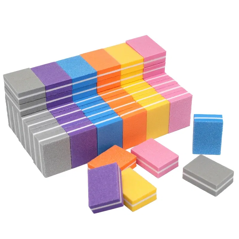 Color: Yellow - 100pcs Mini Nail File 100/180 Disposable Nail Buffer Block Sponge Women Manicure Tool Nail Polish UV Gel Lime a Ongle Wholesale