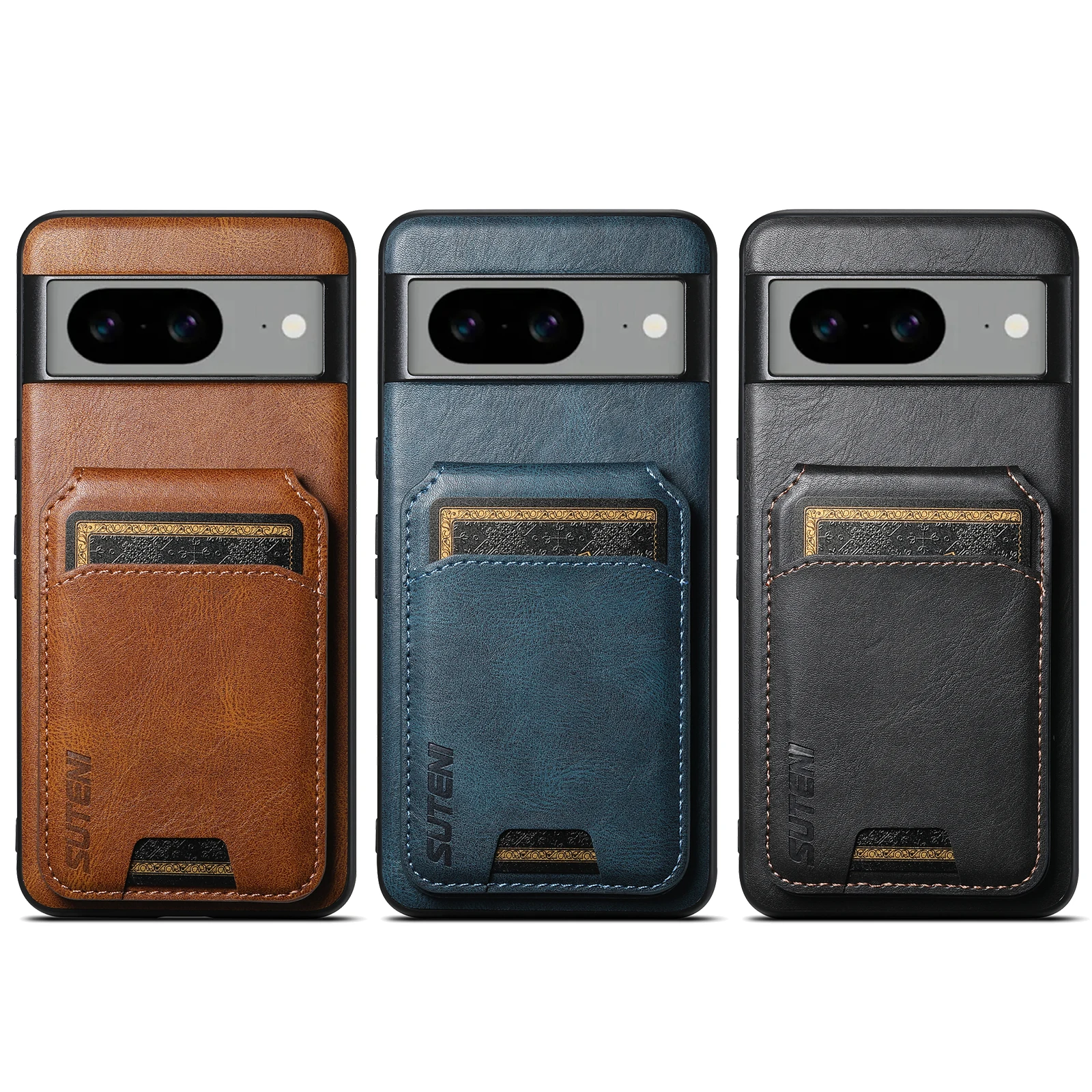Color: Blue, Material: Denim - SUTENI Card Holder Leather Pocket Wallet Phone Case Stand For Google Pixel 8A 8Pro 7 7Pro 7A 6 6Pro 6A