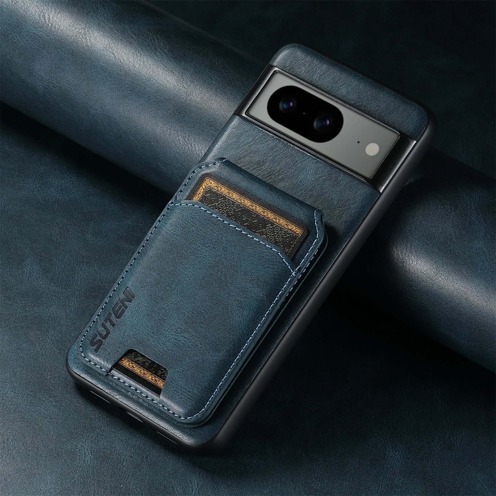 Color: Blue, Material: Denim - SUTENI Card Holder Leather Pocket Wallet Phone Case Stand For Google Pixel 8A 8Pro 7 7Pro 7A 6 6Pro 6A