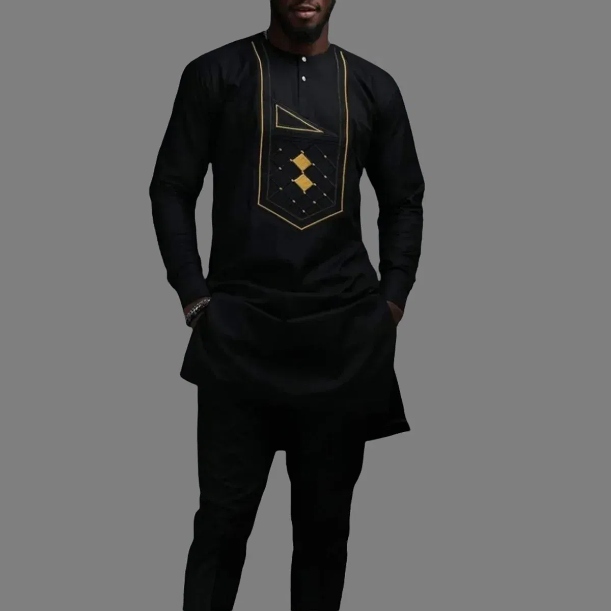 Color: Mint, Size: M - New Men's Tenos Wedding 2-Piece Suit Waist Pants Shirt Solid Color Panel Long Sleeve Party African Ethnic Style Clothing (M-4XL)