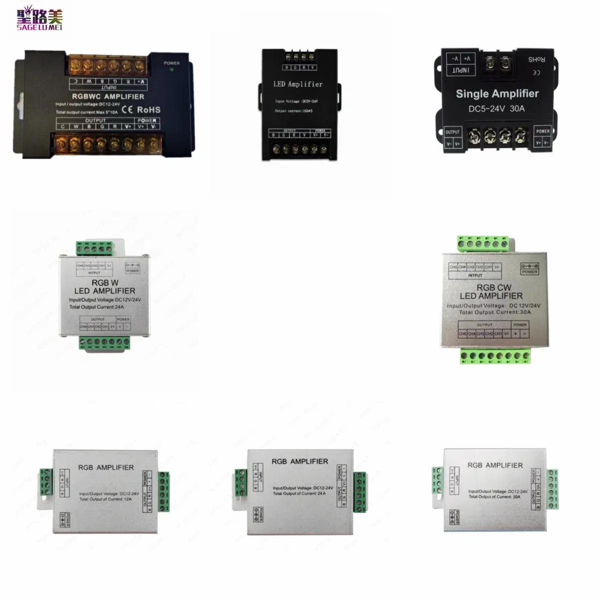 Color: Black - DC5V12V/24V Single Color/RGB/RGBW/RGBWW RGB+CCT LED Amplifier Controller 12A/24A/30A/50A 1CH/3CH/4CH/5CH Strip Power Repeater