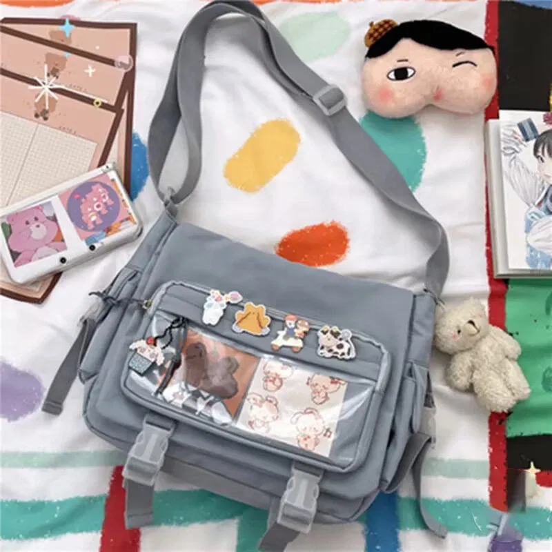 Color: Beige - Japanese Style Kawaii Itabag for Dolls Large Handbags New Nylon School Bags for Teenage Girls Tote Shoulder Bag JK Crossbody Bag