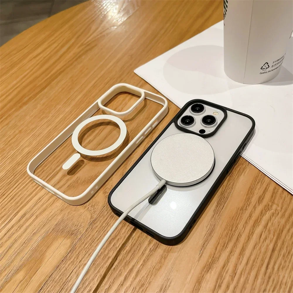 Color: Beige, Material: Wood - Luxury Shockproof Magsafe Wireless Charge Case for iPhone 17 Air 16 15 14 Plus 13 12 Mini 11 Pro Max Clear Magnetic Bumper Cover