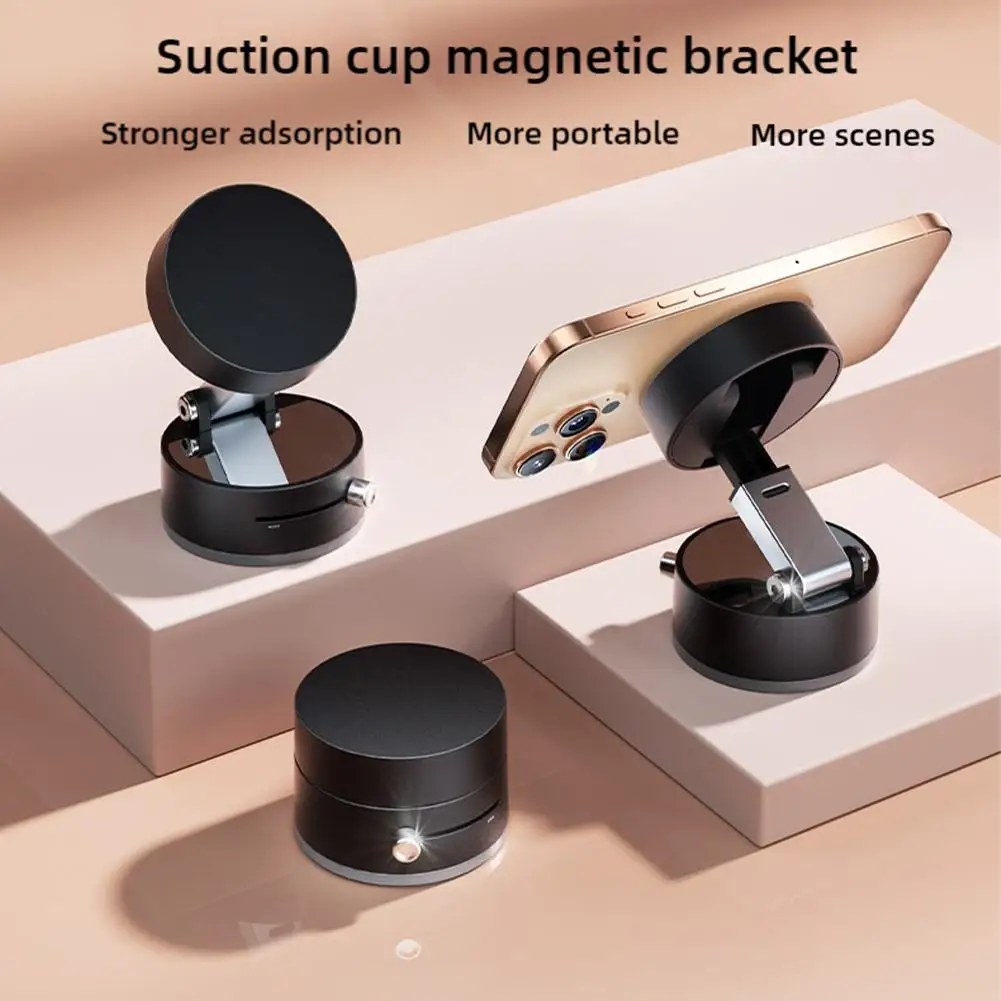 Color: black - 180 Degree Adjustable Vacuum Suction Cup Folding Magnetic Mobile Phone Holder Foldable For Magsafe Lazy Car Suction Cup Holder