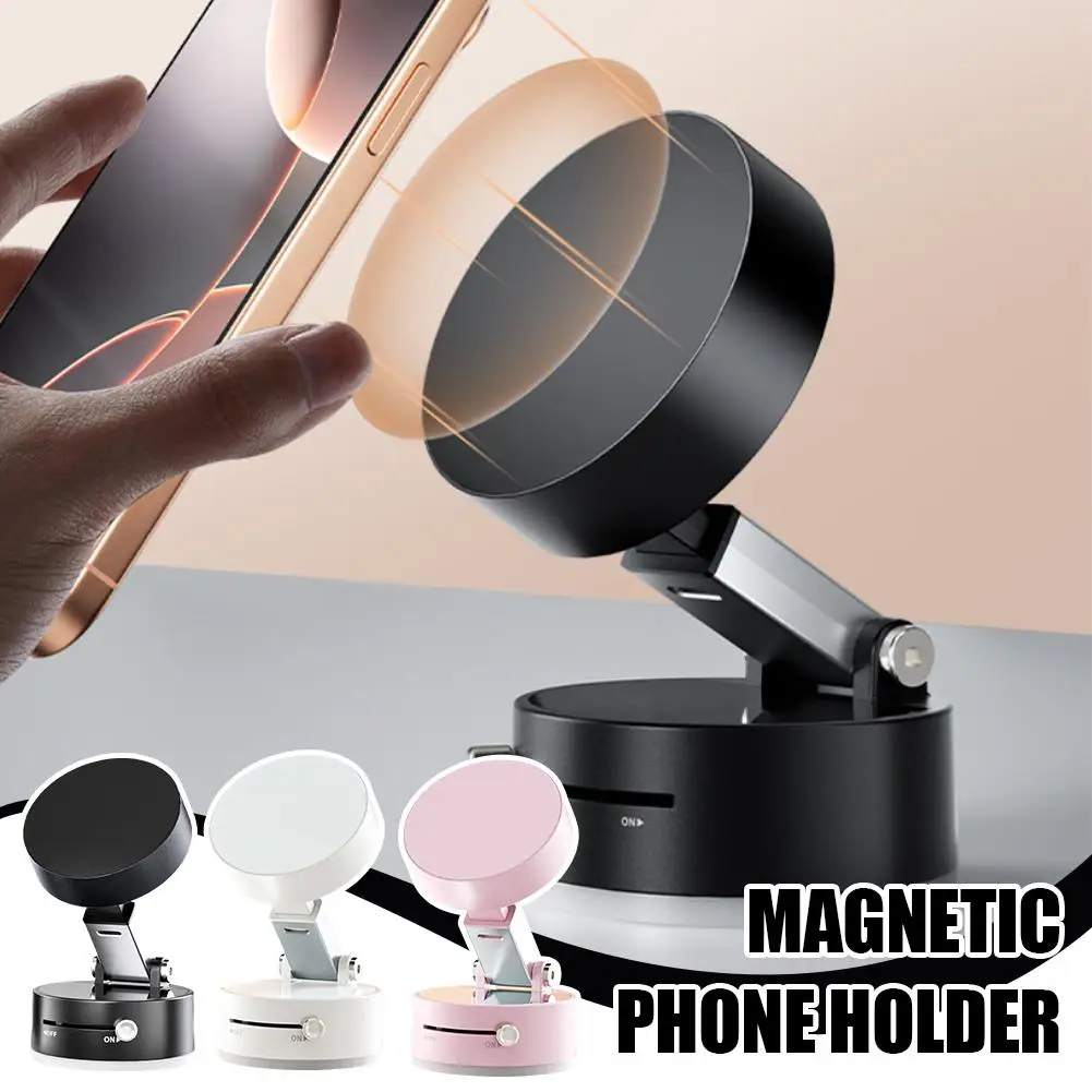 Color: black - 180 Degree Adjustable Vacuum Suction Cup Folding Magnetic Mobile Phone Holder Foldable For Magsafe Lazy Car Suction Cup Holder