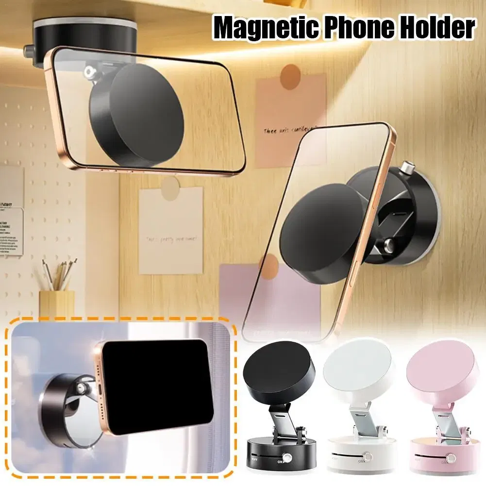 Color: black - 180 Degree Adjustable Vacuum Suction Cup Folding Magnetic Mobile Phone Holder Foldable For Magsafe Lazy Car Suction Cup Holder