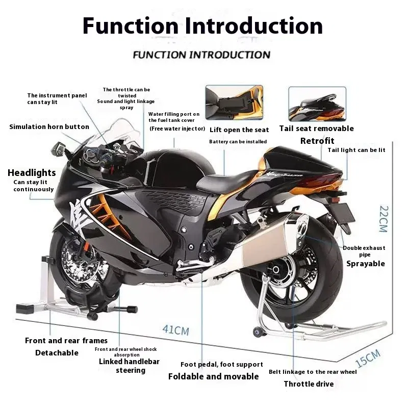 1:6 cool alloy motorcycle model, cool sound and light, exhaust pipe sprayable, the best collection for motorcycle enthusiasts