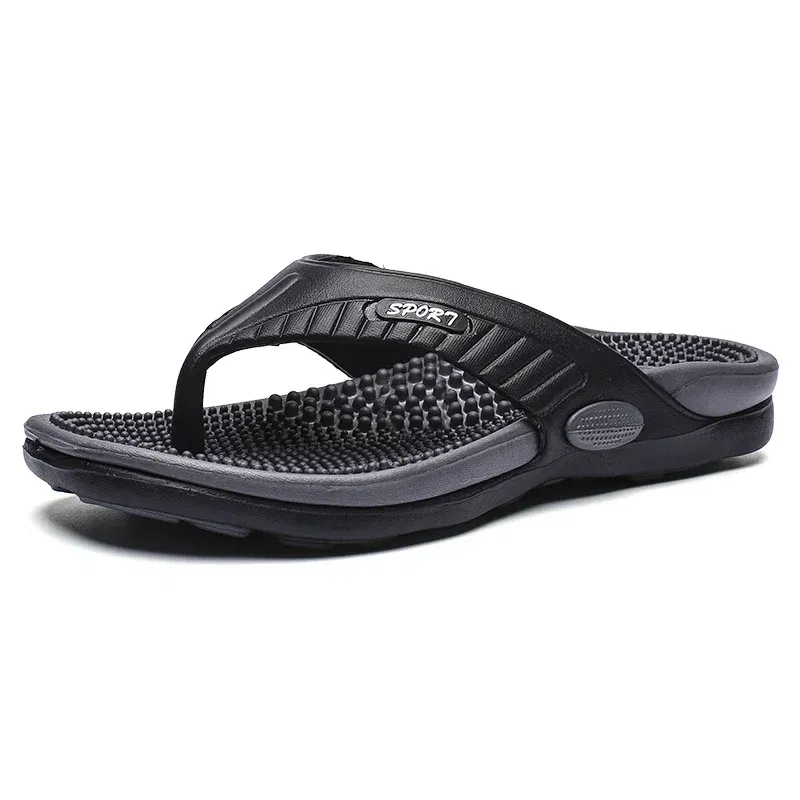 Color: Beige, Shoe Size: 41 - Massage Flip Flops for Men Summer Breathable Beach Shoes Sandals Men Luxury Flip Flops Breathable Plus Big Size Men Slippers 46