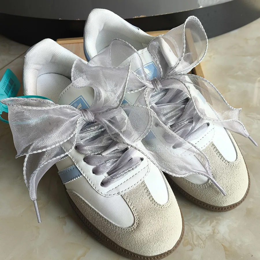 Color: green, Length: 80cm - 4cm Wide Festoon Fishtail Organza Shoelaces Wave Chiffen Fall Winer Bow Laces Beauty White Casual Sneaker DE Training Shoes Lace