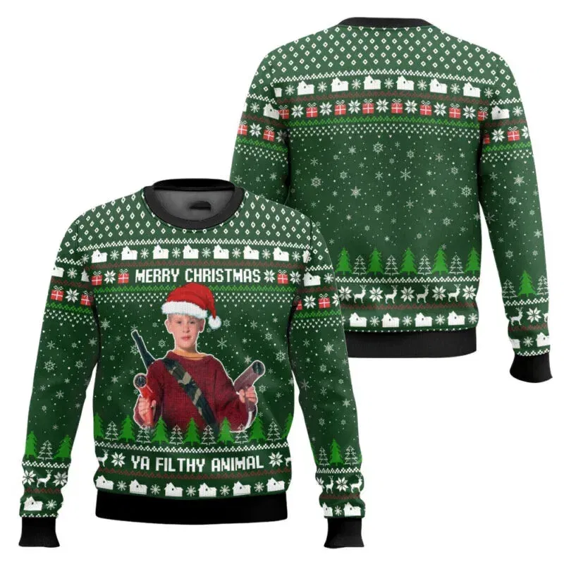 Color: Beige, Size: S, Ships From: CHINA - Merry Christmas alone at home Ugly Christmas sweater cartoon animation Men's pullover 2026 fashionable couple shirts Sweatshirt