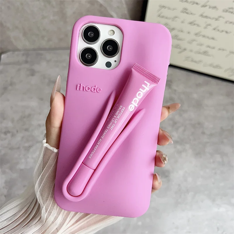 Color: SKY BLUE, Bundle: Bundle1, Material: Cotton - Phone Case For iPhone 12 13 14 15 16 Pro Max Plus 17 Air Portable Lip Gloss Holder Lipstick Silicone Soft Bumper Cover Lip Glaze
