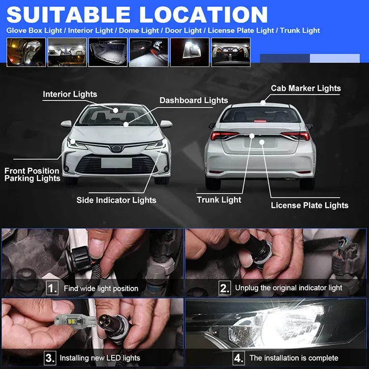 Emitting Color: Pink - New T10 LED W5W Super bright Polarity Free Plastic Protect smd Car Interior Light Read Door License Plate Wedge Lamp 12V White
