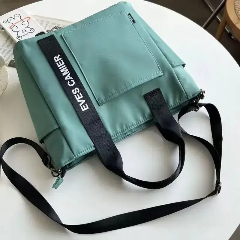Color: Blue - New Casual Tote Large Capacity Shoulder Bag Nylon Waterproof Canvas Handbag Simple Fashion Messenger Bags For Schoolgirl