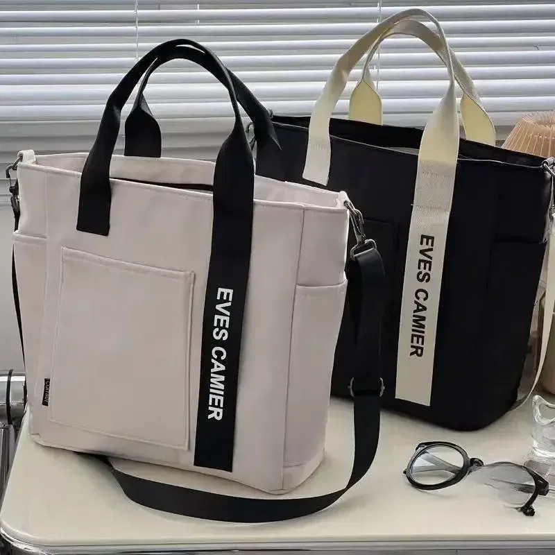 Color: Blue - New Casual Tote Large Capacity Shoulder Bag Nylon Waterproof Canvas Handbag Simple Fashion Messenger Bags For Schoolgirl