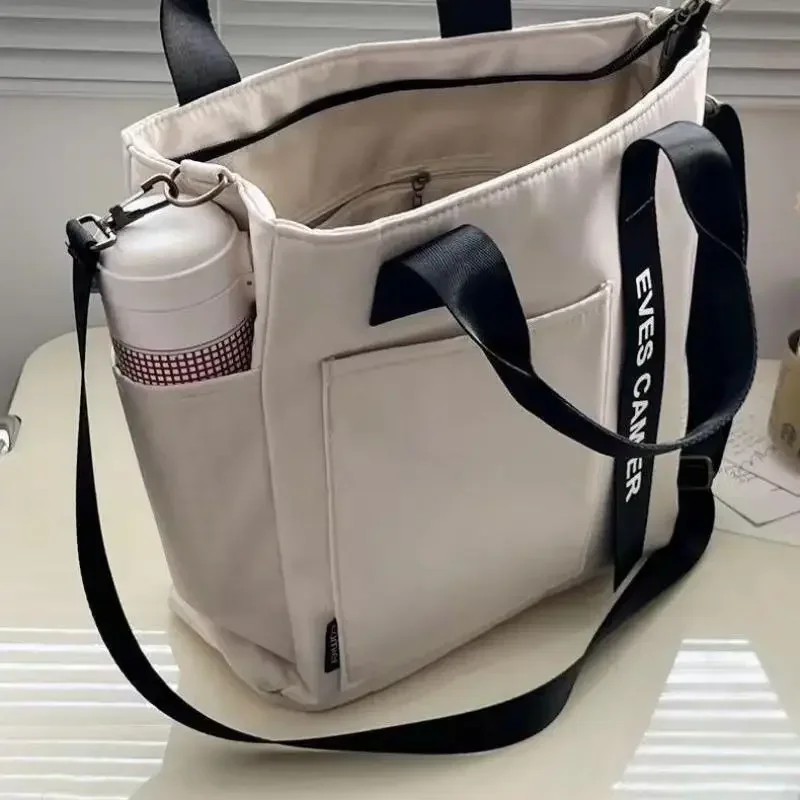 Color: Blue - New Casual Tote Large Capacity Shoulder Bag Nylon Waterproof Canvas Handbag Simple Fashion Messenger Bags For Schoolgirl
