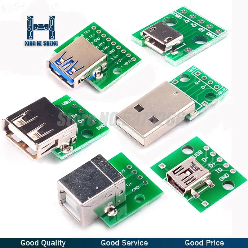 Color: Army Green - 5pcs Micro Mini USB USB A Male USB 2.0 3.0 A Female USB B Connector Interface to 2.54mm DIP PCB Converter Adapter Breakout Board
