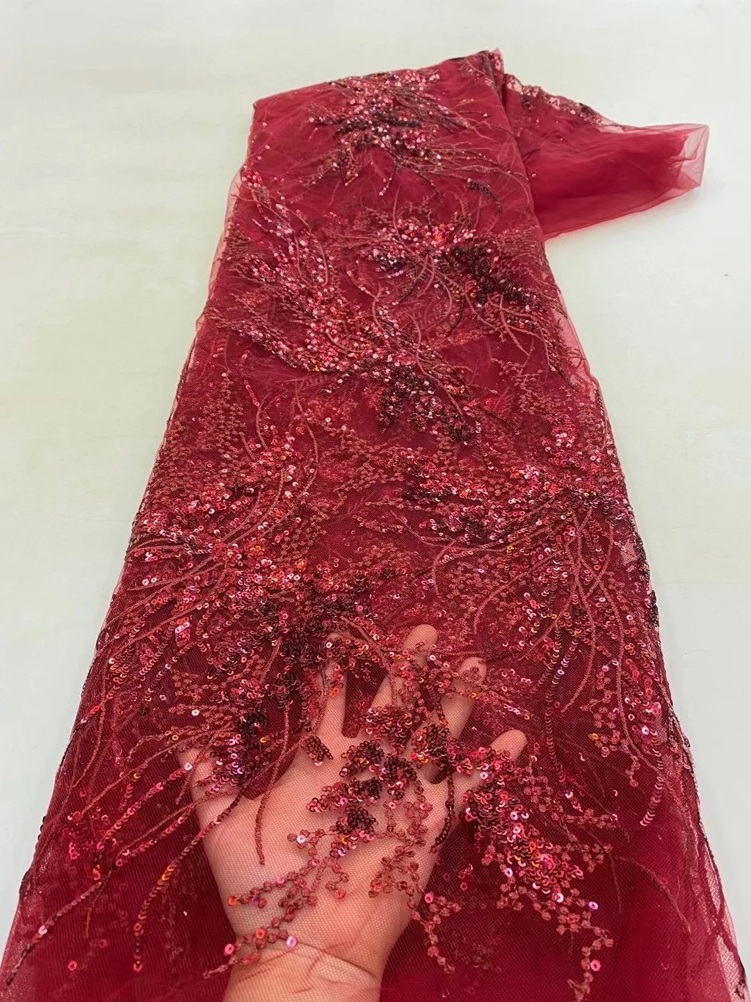 Color: Blue, Length: 5 yards, Width: 120cm - African French Sequined Lace Fabrics 2023 High Quality Tulle Lace 5 Yards Nigerian Embroidered Dress Material For Party Wedding
