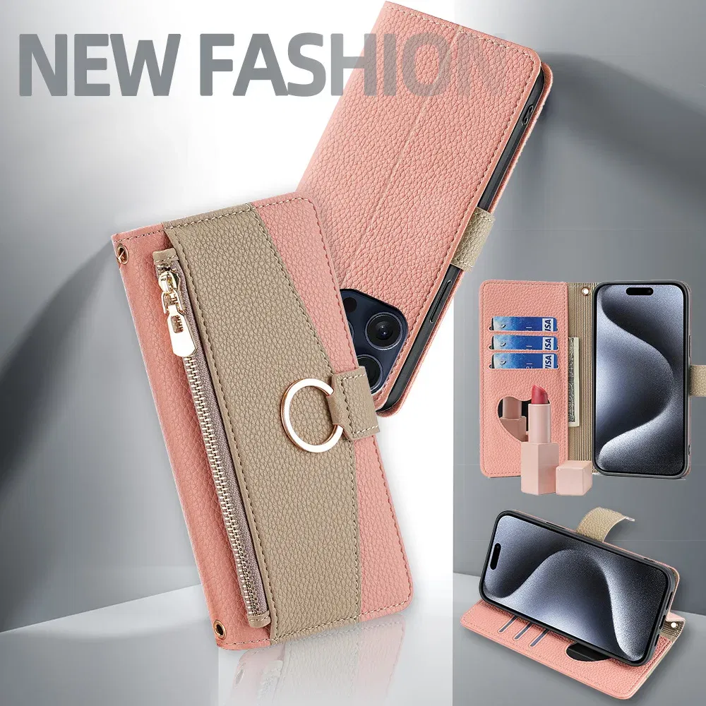 Color: Brown, Compatibility by Model: Galaxy A15 5G - Leather Phone Case for SAMSUNG Galaxy A05 A06 A16 A15 A36 A56 A26 5G  Crossbody Wallet Case Flip Mirror Cover with Long Lanyard
