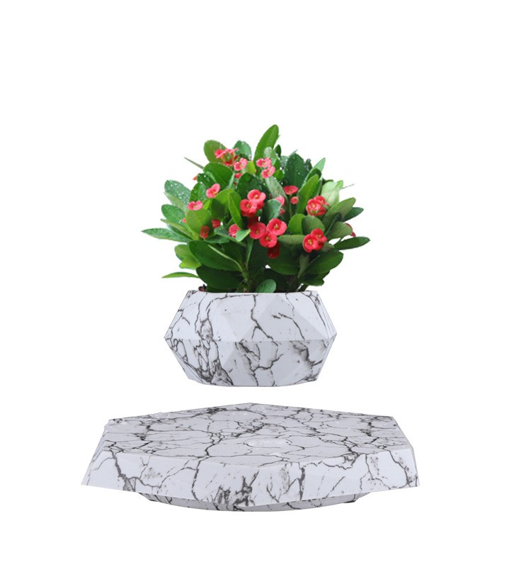 Magnetic Levitating Flower Pot Air Plant Pot Elegant Black Rotation Floating Planter Potted For Home Decor Gift