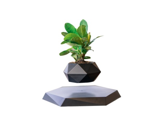 Magnetic Levitating Flower Pot Air Plant Pot Elegant Black Rotation Floating Planter Potted For Home Decor Gift
