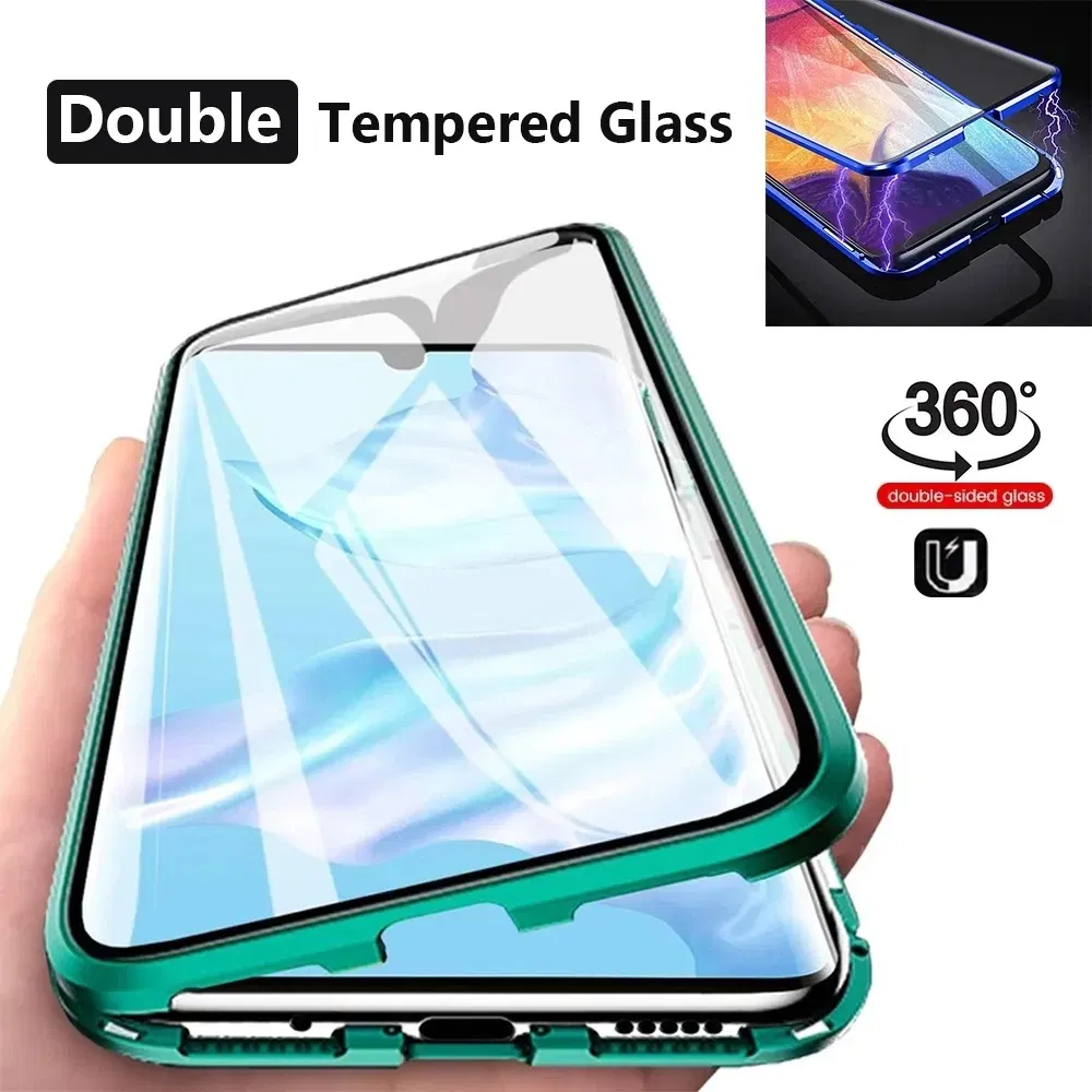 Color: green, Bundle: Case & Screen Protector, Material: Cotton - 360 Full Protection Metal Magnetic Case For Honor X9b X6 X8A 5G X9 4G X9A 5G Double-Sided Glass Transparent Cover Cases