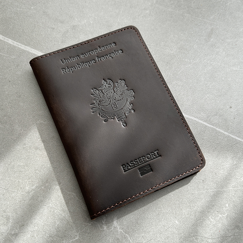 Color: Brown - Francais Passport Cover Genuine Leather with Original French Logo | 100% Real Leather Travel Document Holder for Men Women Gift