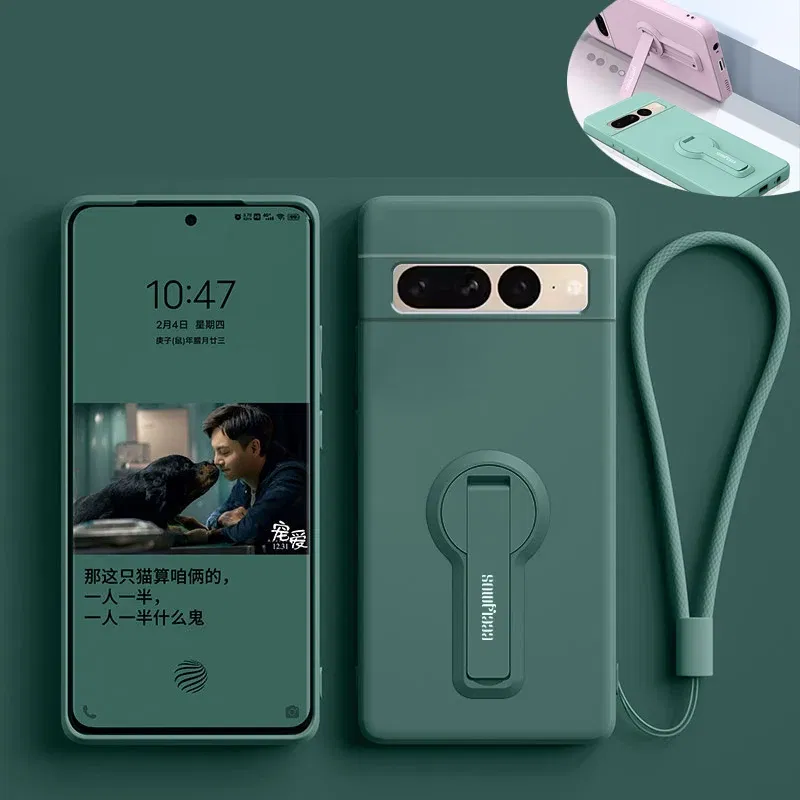 Color: SKY BLUE, Material: PP - Phone Case For Google Pixel 7 8 6 5 9 Pro XL Pixel 7A 6A 5A 8A 9A Soft Cover Silicone Case with Holder Stand Bracket Lanyard