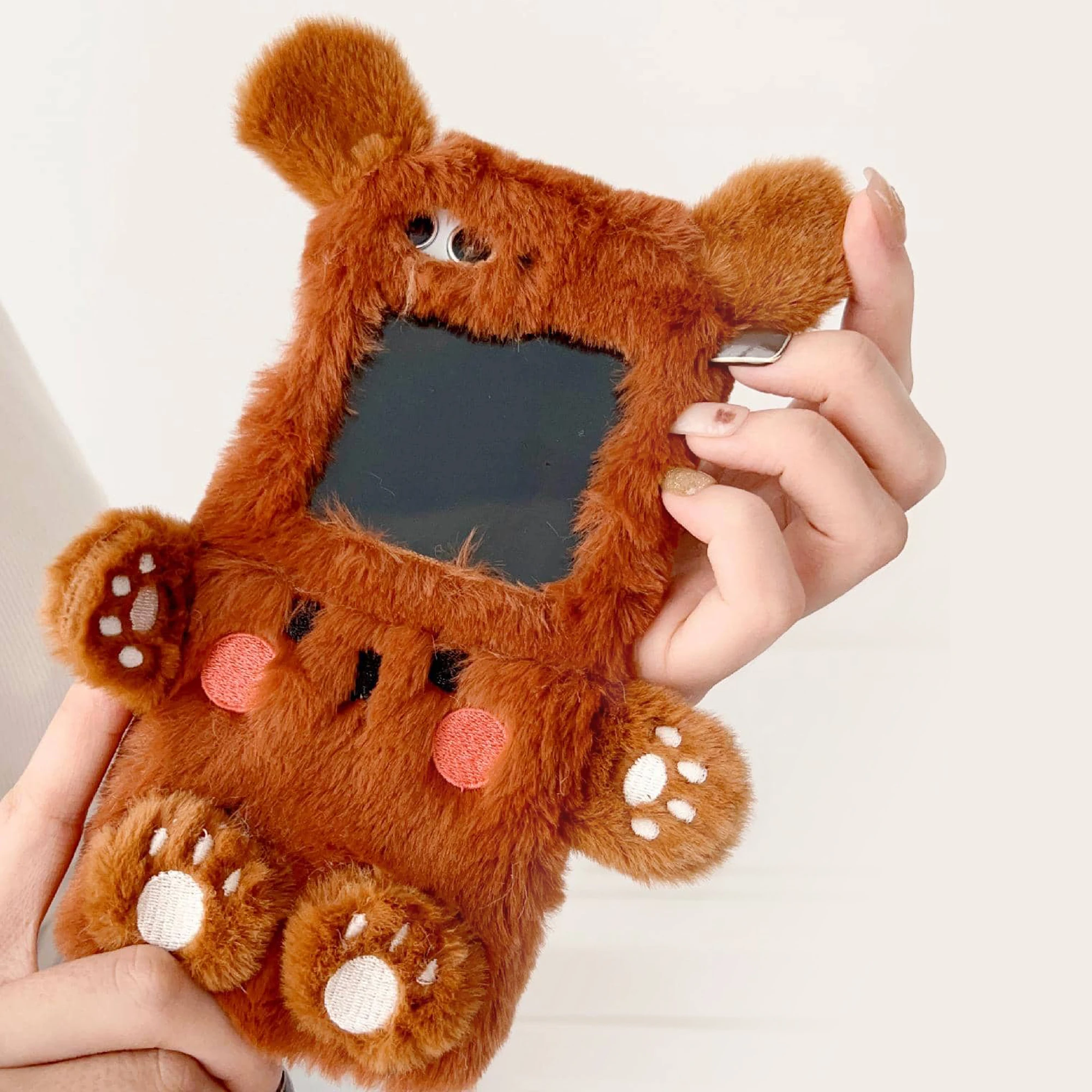 Color: Khaki, Size: Samsung Galaxy Z Flip 3 - Cartoon three-dimensional bear plush folding phone case for Samsung Galaxy Z Flip 3 4 5 all-inclusive plush folding phone case