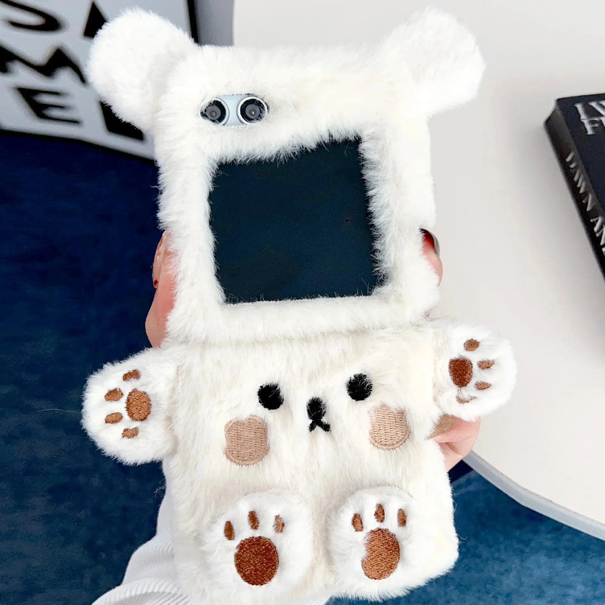 Color: Khaki, Size: Samsung Galaxy Z Flip 3 - Cartoon three-dimensional bear plush folding phone case for Samsung Galaxy Z Flip 3 4 5 all-inclusive plush folding phone case