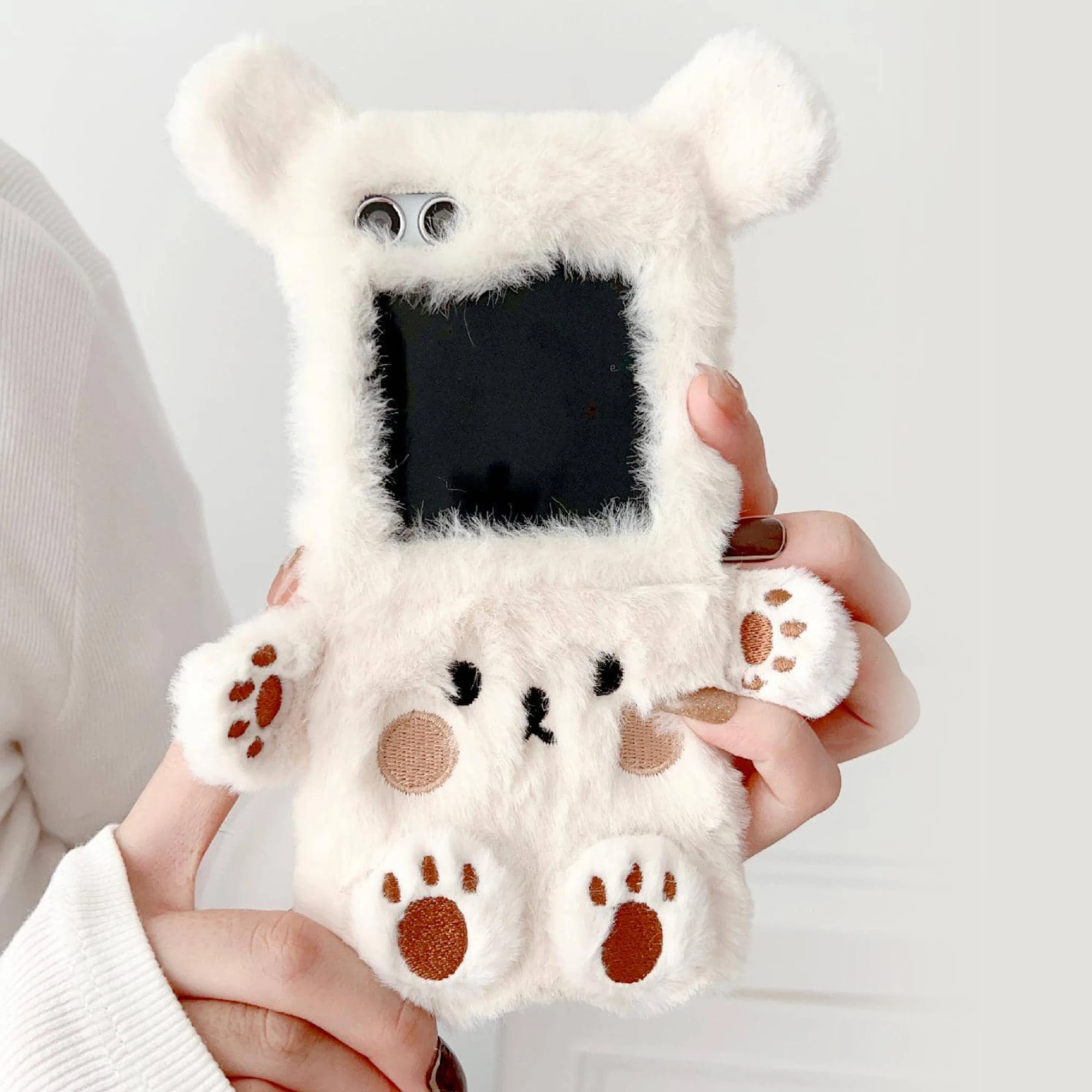 Color: Khaki, Size: Samsung Galaxy Z Flip 3 - Cartoon three-dimensional bear plush folding phone case for Samsung Galaxy Z Flip 3 4 5 all-inclusive plush folding phone case