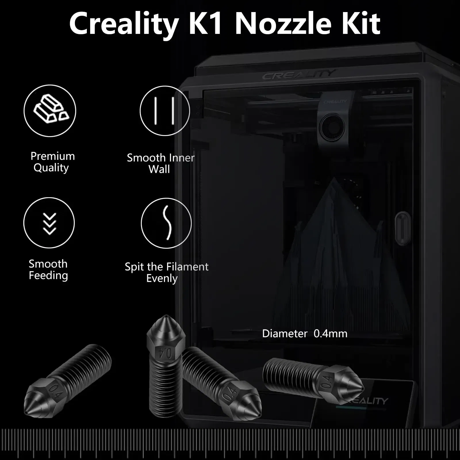 Color: Silver - Creality Ender 3 V3 KE Nozzle Har Hardened Steel Nozzle Kit 0.2/0.4/0.6/0.8/1.0/1.2mm for K1 3D Printer Parts Non Stick Filament