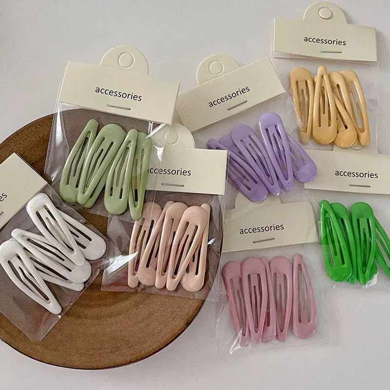 Color: Brown - 5Pc Korean Snap Hairgrip Hair Clips Bangs Clip Edge Clip Waterdrop Shape BB Hairpins DIY Fashion Headwear Women Hair Accessories