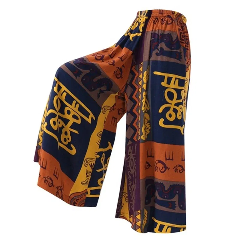 Color: Orange, Size: XXL - Ethnic Style Wide Leg Trousers Women Yoga Harem Pants Gypsy Hippie Thai Boho Court Pants Ruched Waist Aladdin Women's Pants