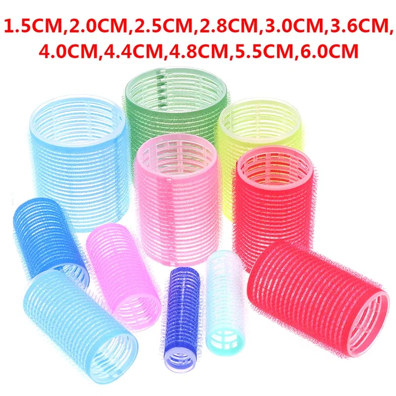 Color: PURPLE - 6 Pcs Hairdressing Home Use DIY Magic Large Self-Adhesive Hair Rollers Styling Roller Roll Hair Curler Beauty Tool 10 Size