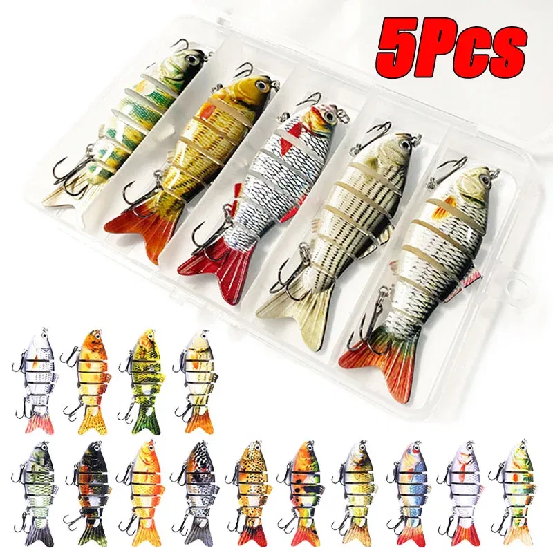 Color: Yellow, Size: 40mm - 6 Segment Multi Jointed Fishing Lure Sinking 10cm/17.5g Swimbait Artificial Wobblers Crankbait Hard Bait Pesca Tackle 5/3/1Pcs