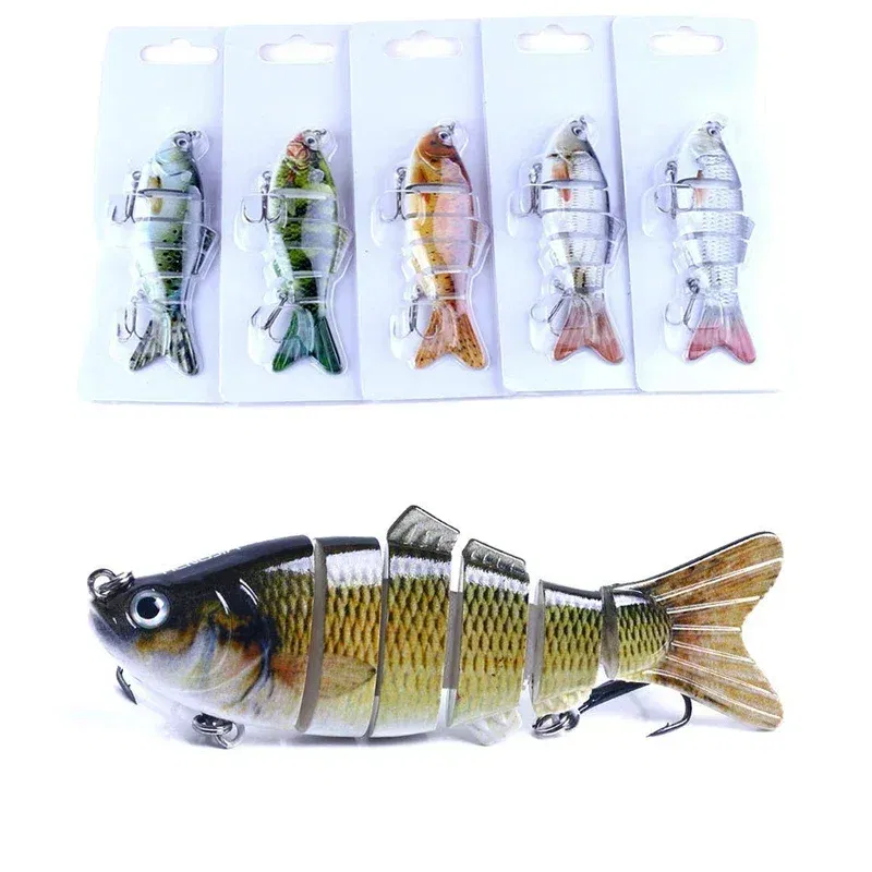 Color: Yellow, Size: 40mm - 6 Segment Multi Jointed Fishing Lure Sinking 10cm/17.5g Swimbait Artificial Wobblers Crankbait Hard Bait Pesca Tackle 5/3/1Pcs