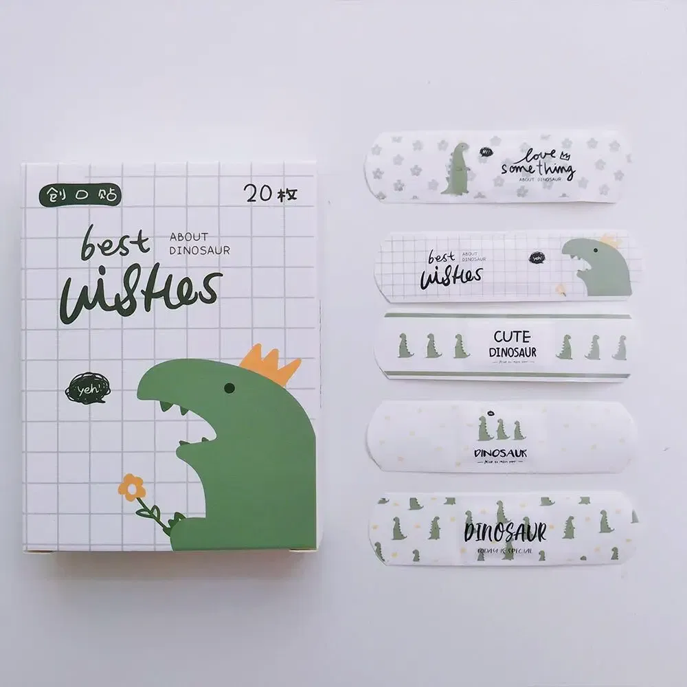 Color: Coffee - 20pcs/lot Kawaii Cartoon Dinosaur Pattern Self-adhesive Band Aid Hemostasis Bandages Dressing Patches Tape Plaster for Children