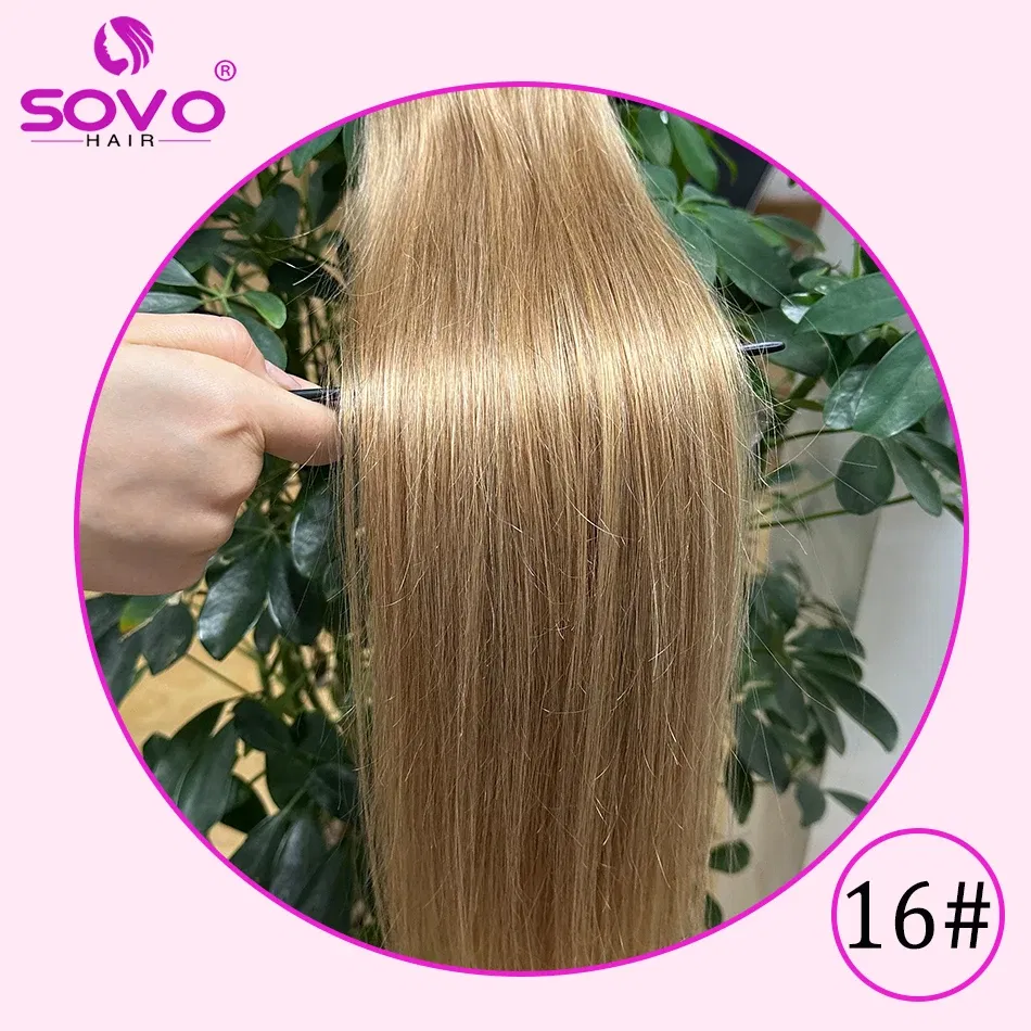 Color: #16, Length: 20 INCHES - SOVO Clip In Hair Extensions Human Hair 3 Pieces Bone Straight Clip Ins Hair Extension 60-90G Real Natural European Hair 12-26"