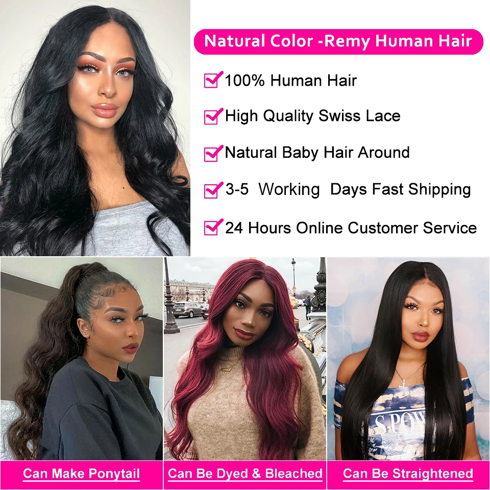 Color: Natural Color, Ships From: CHINA, Stretched Length: 22INCHES, Density: 150% - Body Wave 4x4 Glueless HD Lace Closure Wigs For Women 13x4 13x6 Human Hair Wig Brazilian Transparent Lace Front Wig Pre Plucked