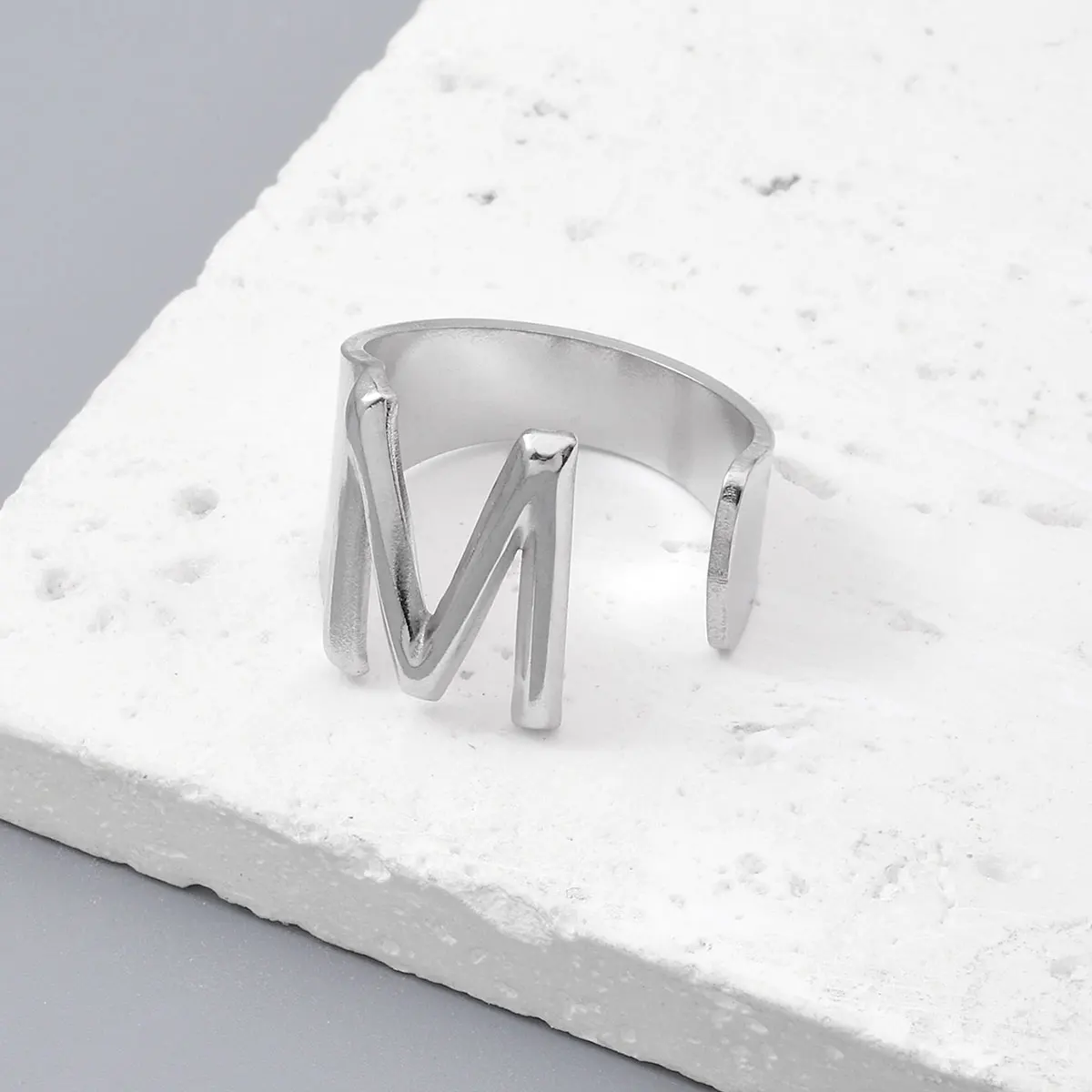 Metal Color: Green, Ring Size: resizable - LAViXMIA Alphabet A-Z Letter Never Fade Stainless Steel Rings Women Jewelry Fashion Initial Ring Adjustable Size Birthday Gifts