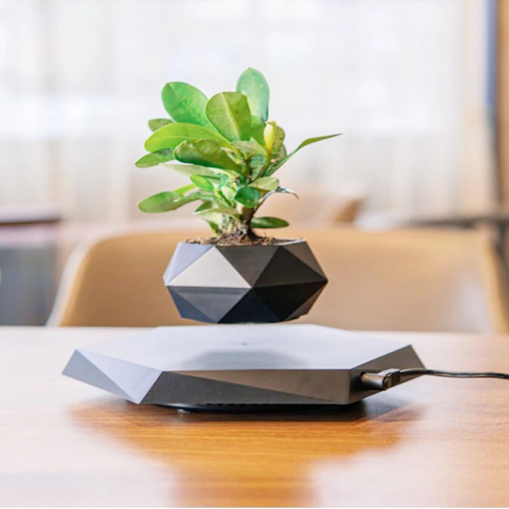 Color: Black, Sheet Size: Medium - Levitating Air Bonsai Pot Rotation Flower Pot Planters Magnetic Suspension Floating Pot Potted Plant Home Without Plants