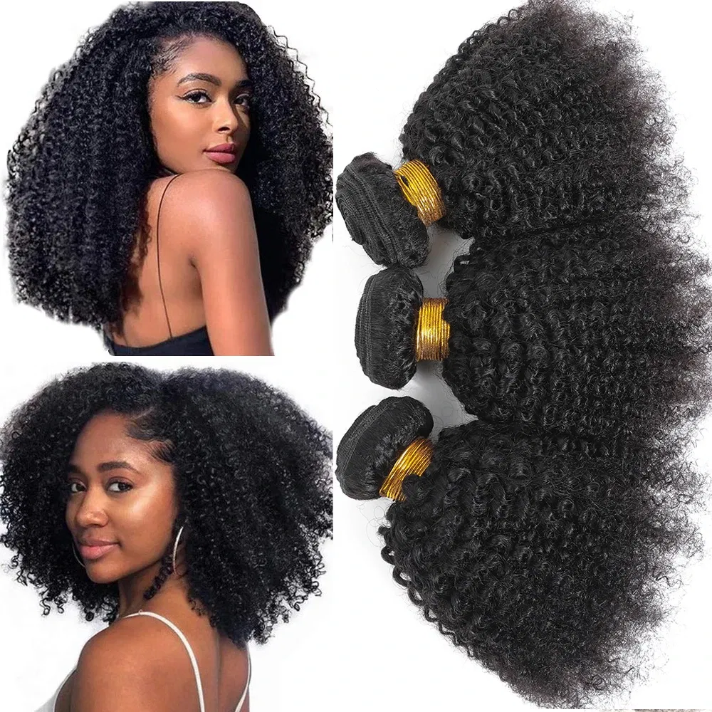 Color: Natural Color, Stretched Length: 18inches - Afro Kinky Curly Bundles Brazilian 1/3 Afro Kinky Human Hair Bundles Deal 8-24" Hair Extensions Curly Human Hair Weave For Women