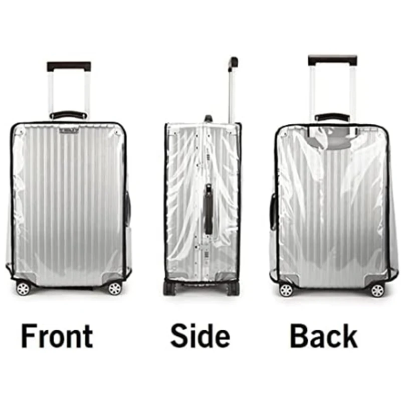 Color: black - New 20-30inch Luggage Cover Transparent Protector Waterproof Thickened Suitcase Cover PVC Rolling Cover for Traveling Suitcase